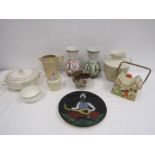 Rye pottery vases, Arthur Wood teapot and vase, pottery plate, bowl etc