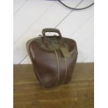 Vintage Ten pin bowling ball in leather bag with shoes and bowling ephemera