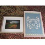 Framed tapestry and signed landscape photo