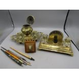 Brass ink wells and pens