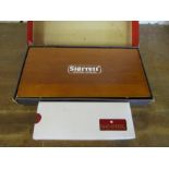 Starrett Micrometer caliper in wooden box and Sheaffer pen in box