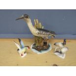3 Ceramic bird figurines. Largest H32cm approx