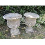 Pair of concrete garden urns H70cm approx