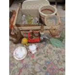 mixed lot- china inc Country Roses, glass ware, treen etc