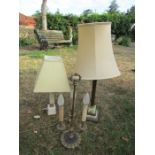 3 Table lamps including brass and onyx (plugs removed)