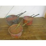 Set of 3 vintage heavy Copper pans with lids