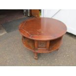Round rotating oak Old Charm style coffee table with hidden door H56cm Top 84cm approx