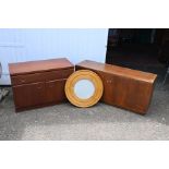 2 Retro sideboards and round pine mirror frame