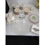 Royal comemmorative mugs, glass dish plus some other china items