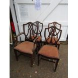 4 Mahogany dining chairs including carver with upholstered seats