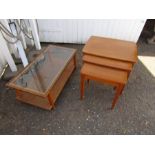 Mid century glass topped coffee table and nest of tables