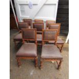 Set of 8 Oak Gothic dining chairs with vinyl seats and backs
