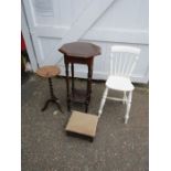 2 Vintage hardwood occasional tables, painted chair and footstool