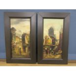 A pair framed oil's on canvas of Dutch canal scenes 13.5x6.5" signed and dated E. Blanchflower 1922