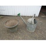 Vintage galvanised watering can and bucket