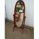 Oval Mahogany cheval floor mirror H155cm approx