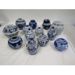 A collection of Ginger jars in blue and white