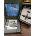 Saving Private Ryan print, boxed Leonardo porcelain doll and plane and another print a frame etc