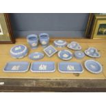 14 Pieces of light blue Wedgewood Jasperware