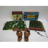 Triang skittle game,Vintage games, soccer game and guns with holster