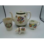 WW1 Victory commemorative ware to incl teapot, cup, beaker and pig