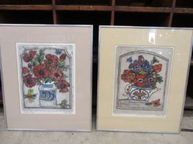 after Alfred Cohen (local artist) ltd edition etchings of Anemones and poppies 45x55cm
