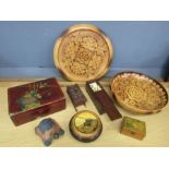 Treen boxes and bowl etc