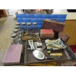 Collectors lot including suitcase, jars, cutlery and vintage camera etc