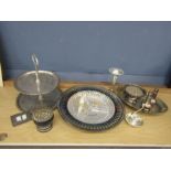 Silver plated items including cake stand and rose bowl