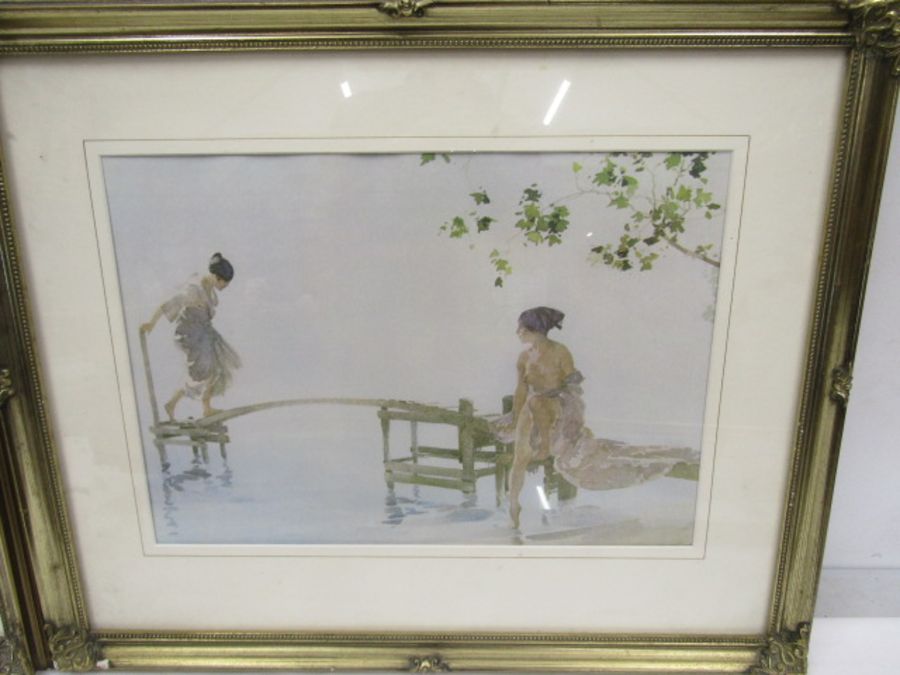 A pair of prints in gilt frames in style of Rusell Flint - Image 4 of 4