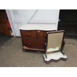 Mahogany veneered washstand with broken marble top and dressing table mirror with marble base,