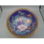 Cloisonne Bowl depicting birds, flowers and butterflies, approximately 26cm