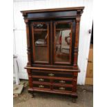 A hardwood continental cabinet in 2 parts- no key