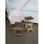 Retro stool, folding step ladder and rattan commode chair