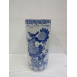A blue and white stick stand decorated with flowers and birds 46cm high