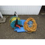 2 Hoses, hose reel and tarpaulin