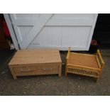 Modern chunky TV unit and rattan footstool missing cushion