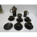 Iden Sussex pottery part coffee set comprising teapot, jug, bowl 6 saucers and 5 cups