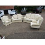 3 Piece suite and matching wing back arm chair