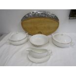 Elizabethan fine china 2 terrines, gravy boat with dish and 2 salad bowls plus a chopping board
