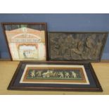 Framed 3d pen, ink and watercolour theatrical scene with a religious plaque and print of Putti