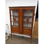 Edwardian mahogany inlaid display cabinet on legs