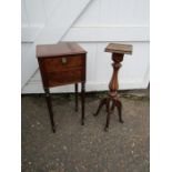 Small mahogany cupboard with drop down door and plant stand