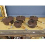 5 brown Le Creuset saucepans 14-22