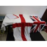 A large stitched Union Jack flag and St George flag made of thick cotton/linen with mast fixings