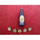 5 1950's Guinness novelty advertising waistcoat buttons, plus a 1970's miniature Guinness stout