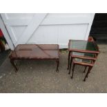 Mahogany nest of tables and coffee table with glass tops