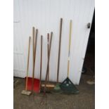 Garden tools including grass rakes and hoe etc