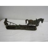 Copper horse and plough figure 50cm long