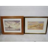 2 watercolours of beach scenes signed H.M Halliday